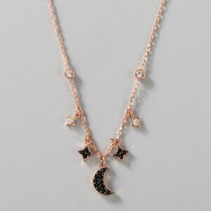 Swarovski Rose Gold and Black Star Moon Necklace